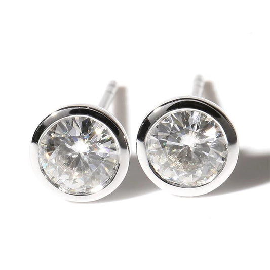 925 Sterling Silver Round Cut Cubic Zirconia Simple Stud Earrings