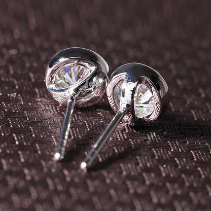 925 Sterling Silver Round Cut Cubic Zirconia Simple Stud Earrings