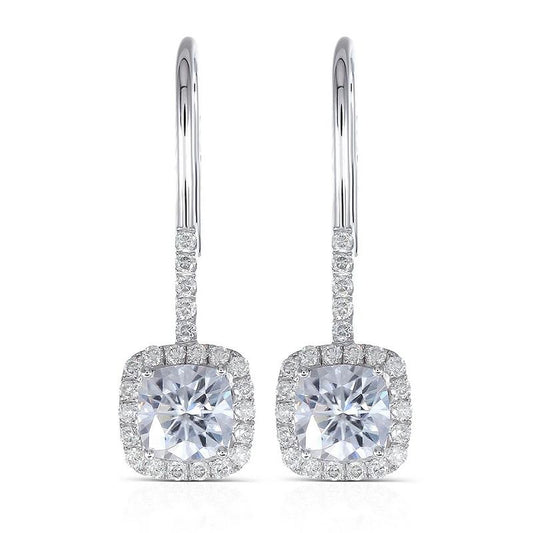 925 Sterling Silver Cushion Cut Cubic Zirconia Drop Hook Earrings