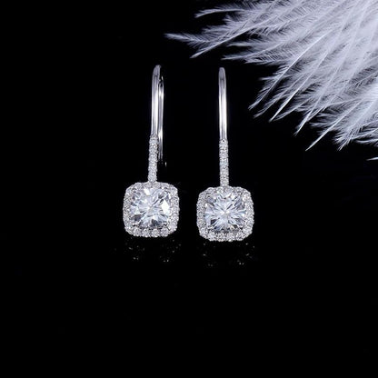 925 Sterling Silver Cushion Cut Cubic Zirconia Drop Hook Earrings