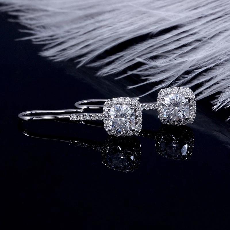 925 Sterling Silver Cushion Cut Cubic Zirconia Drop Hook Earrings