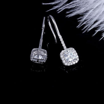 925 Sterling Silver Cushion Cut Cubic Zirconia Drop Hook Earrings