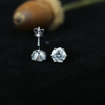 925 Sterling Silver Round Cut Cubic Zirconia Lotus Shaped Stud Earrings