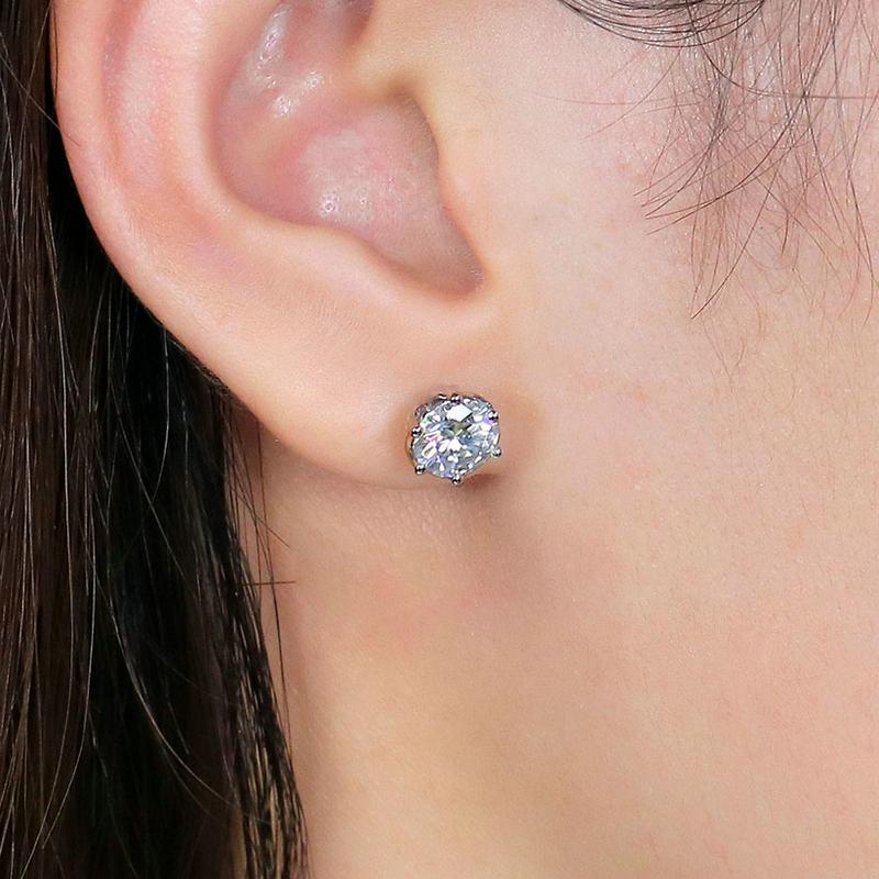 925 Sterling Silver Round Cut Cubic Zirconia Lotus Shaped Stud Earrings