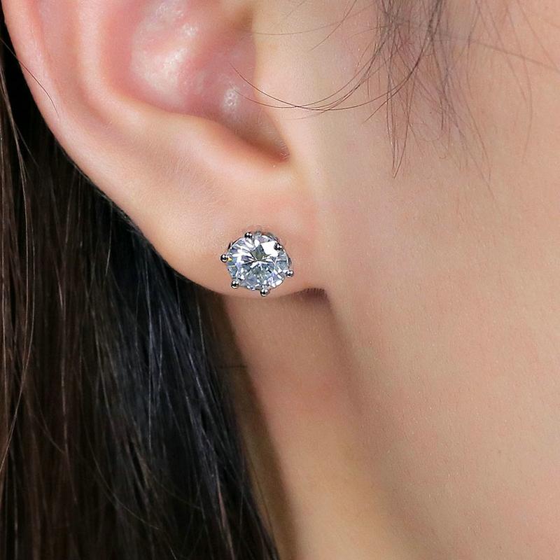 925 Sterling Silver Round Cut Cubic Zirconia Lotus Shaped Stud Earrings