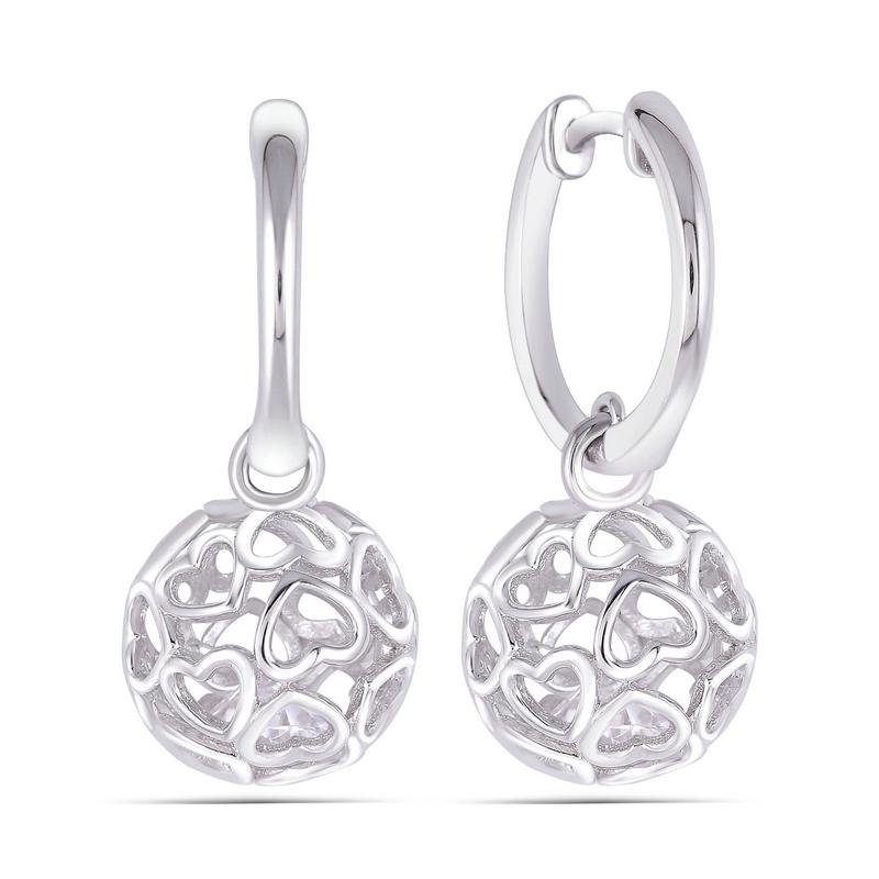 925 Sterling Silver Round Cut Cubic Zirconia Heart Shaped Earrings