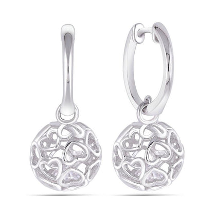 925 Sterling Silver Round Cut Cubic Zirconia Heart Shaped Earrings