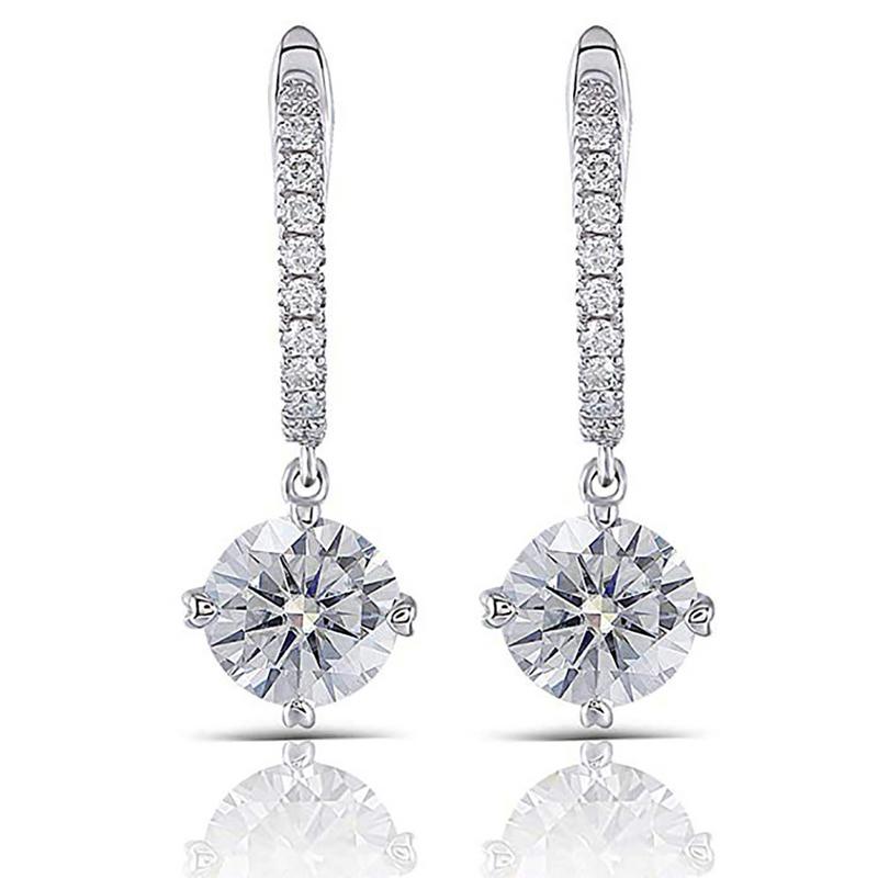 925 Sterling Silver Round Cut Cubic Zirconia Hoop Drop Earrings