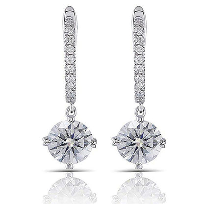 925 Sterling Silver Round Cut Cubic Zirconia Hoop Drop Earrings