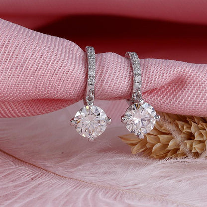 925 Sterling Silver Round Cut Cubic Zirconia Hoop Drop Earrings