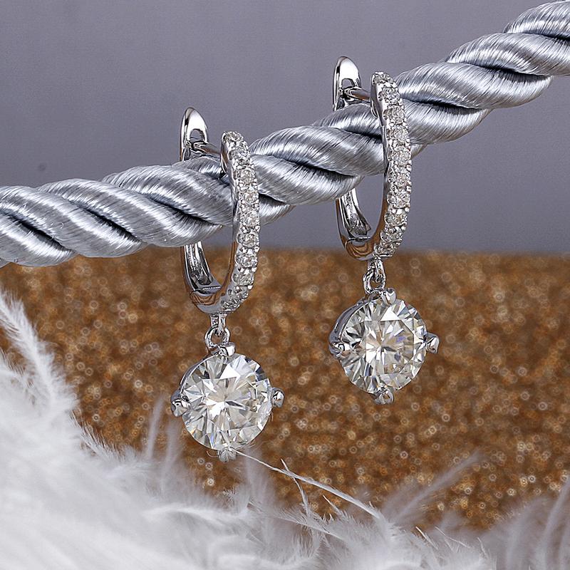 925 Sterling Silver Round Cut Cubic Zirconia Hoop Drop Earrings