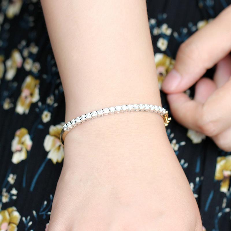 925 Sterling Silver 3mm CZ Cut 2ctw Diamond Bangle