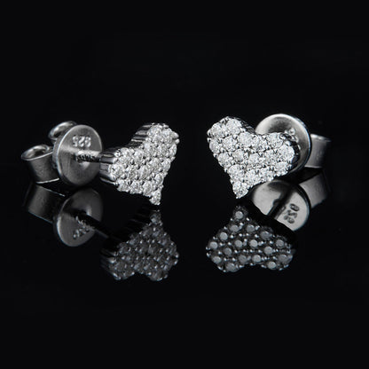 925 Sterling Silver Round Cut Cubic Zirconia Heart-Shaped Stud Earrings