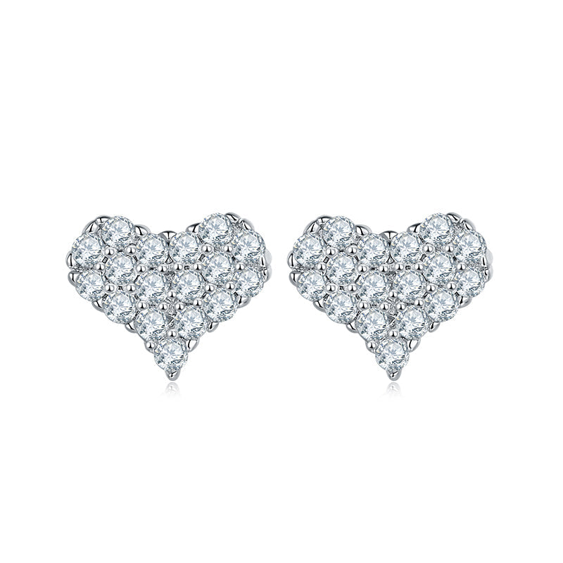 925 Sterling Silver Round Cut Cubic Zirconia Heart-Shaped Stud Earrings