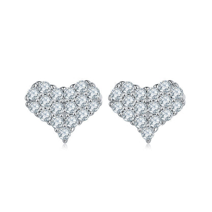 925 Sterling Silver Round Cut Cubic Zirconia Heart-Shaped Stud Earrings