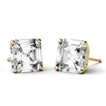 925 Sterling Sliver Asscher Cut Cubic Zirconia Four Prong Stud Earrings