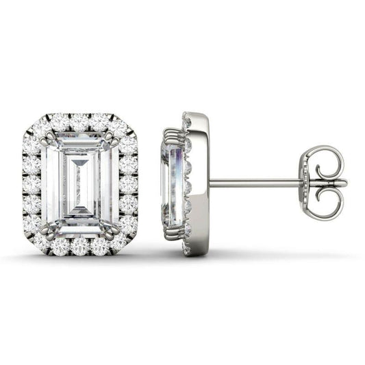 925 Sterling Sliver Cubic Zirconia Emerald Cut Halo Stud Earrings