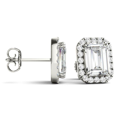 925 Sterling Sliver Cubic Zirconia Emerald Cut Halo Stud Earrings