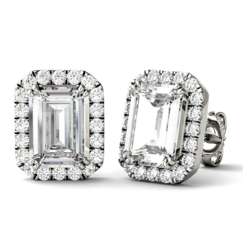 925 Sterling Sliver Cubic Zirconia Emerald Cut Halo Stud Earrings