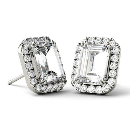 925 Sterling Sliver Cubic Zirconia Emerald Cut Halo Stud Earrings