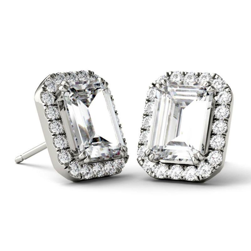 925 Sterling Sliver Cubic Zirconia Emerald Cut Halo Stud Earrings