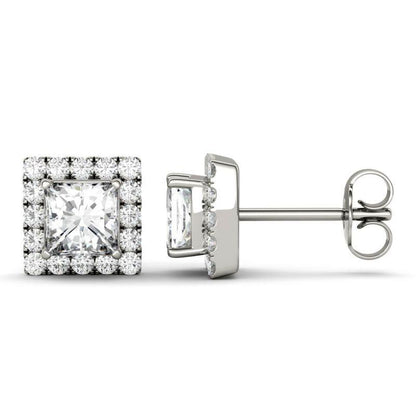 925 Sterling Sliver Princess Cut Halo Stud Earrings