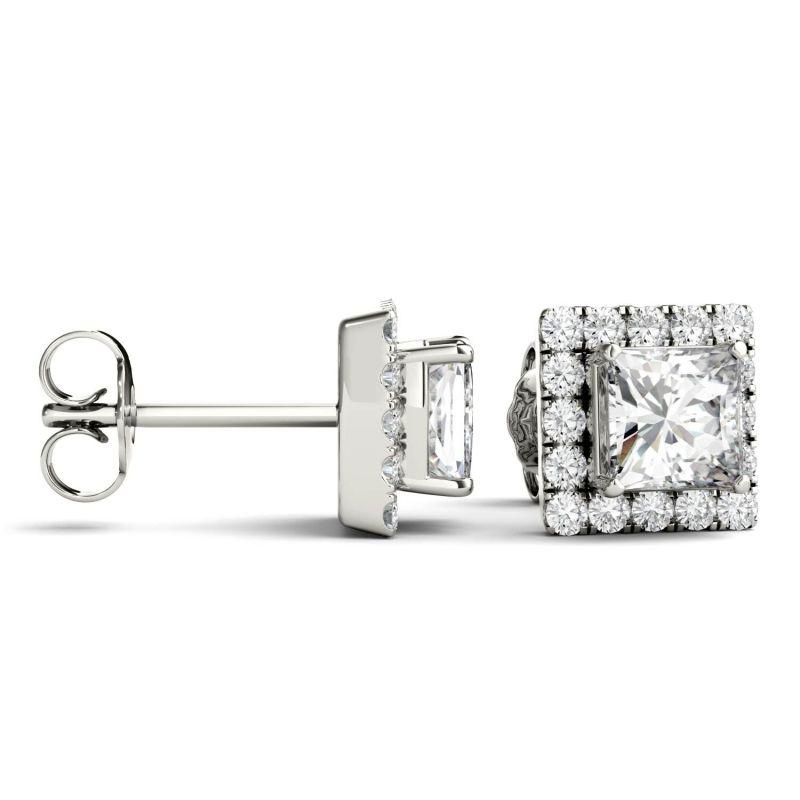 925 Sterling Sliver Princess Cut Halo Stud Earrings