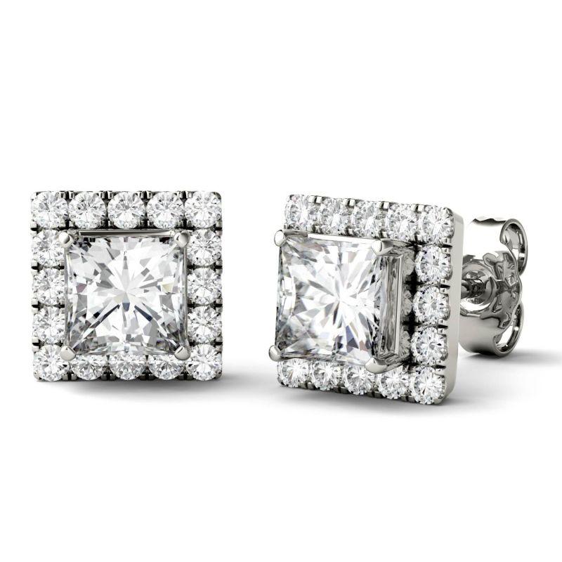 925 Sterling Sliver Princess Cut Halo Stud Earrings