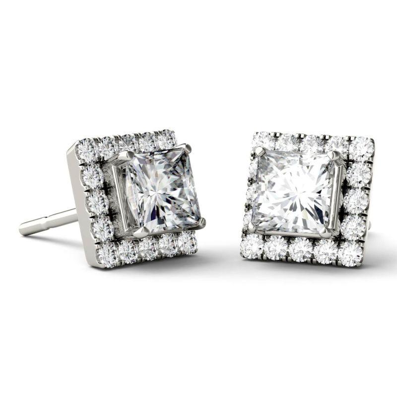 925 Sterling Sliver Princess Cut Halo Stud Earrings