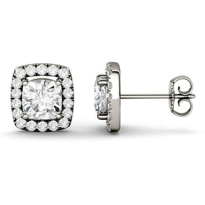 925 Sterling Silver Cushion Cut Cubic Zirconia Halo Stud Earrings