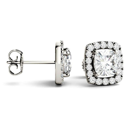 925 Sterling Silver Cushion Cut Cubic Zirconia Halo Stud Earrings