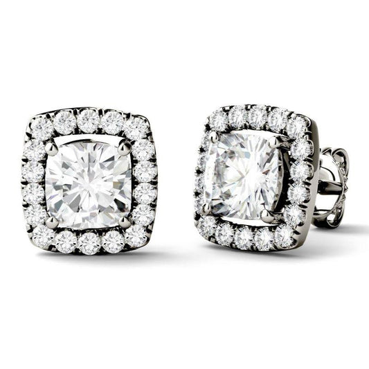 925 Sterling Silver Cushion Cut Cubic Zirconia Halo Stud Earrings