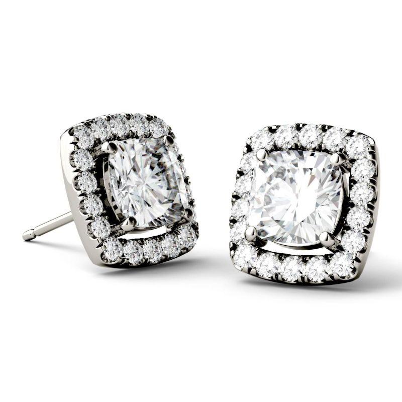 925 Sterling Silver Cushion Cut Cubic Zirconia Halo Stud Earrings