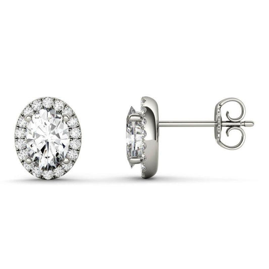 925 Sterling Sliver Oval Cut Cubic Zirconia Halo Stud Earrings