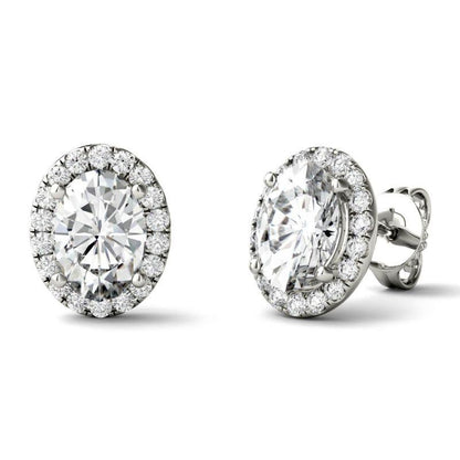 925 Sterling Sliver Oval Cut Cubic Zirconia Halo Stud Earrings