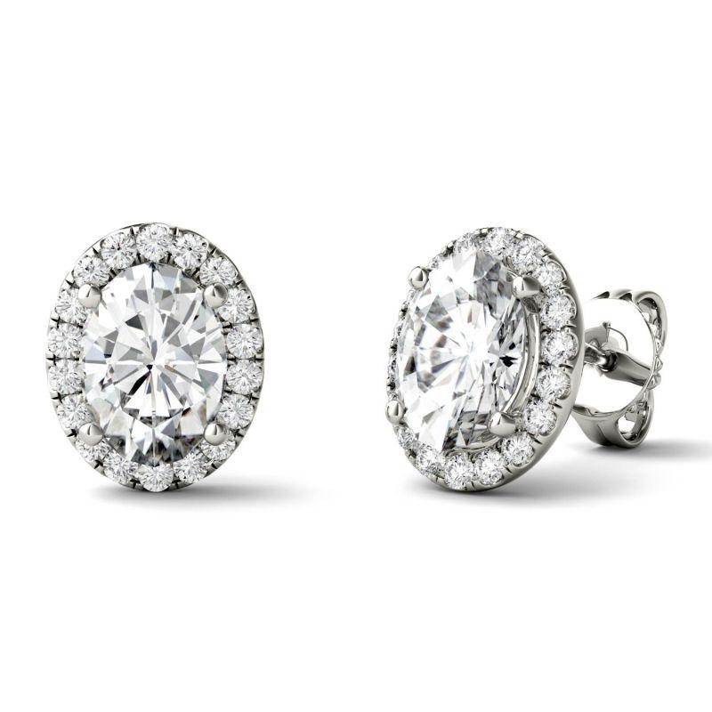 925 Sterling Sliver Oval Cut Cubic Zirconia Halo Stud Earrings