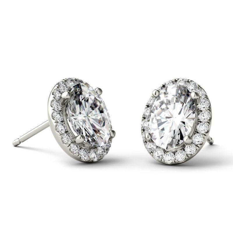 925 Sterling Sliver Oval Cut Cubic Zirconia Halo Stud Earrings