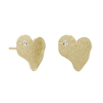 925 Sterling Silver Forever Cubic Zirconia Hammered Heart Stud Earrings