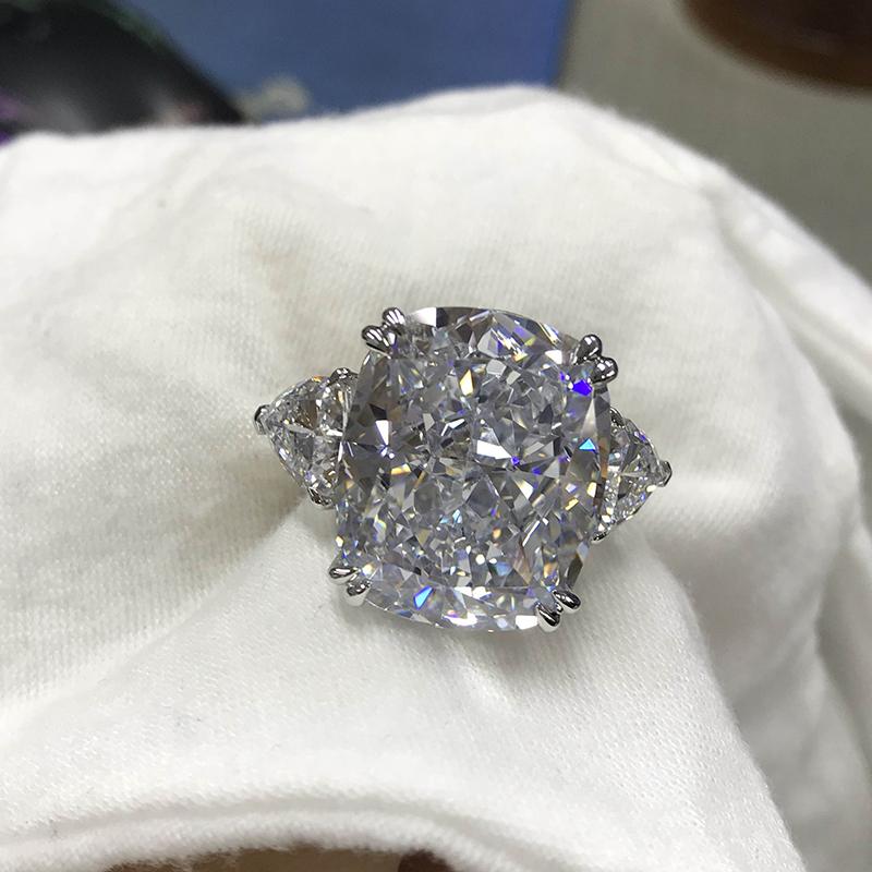 925 Sterling Silver Cushion Cut CZ Luxury Three Stone Ring