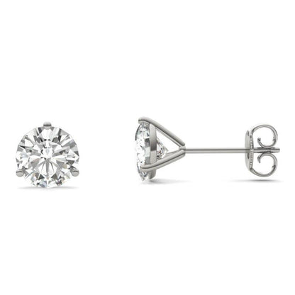 925 Sliver Sterling Round Cut Cubic Zirconia Three Prong Stud Earrings