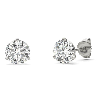 925 Sliver Sterling Round Cut Cubic Zirconia Three Prong Stud Earrings