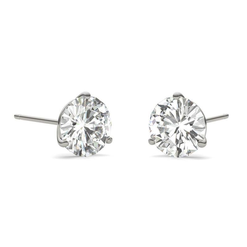 925 Sliver Sterling Round Cut Cubic Zirconia Three Prong Stud Earrings