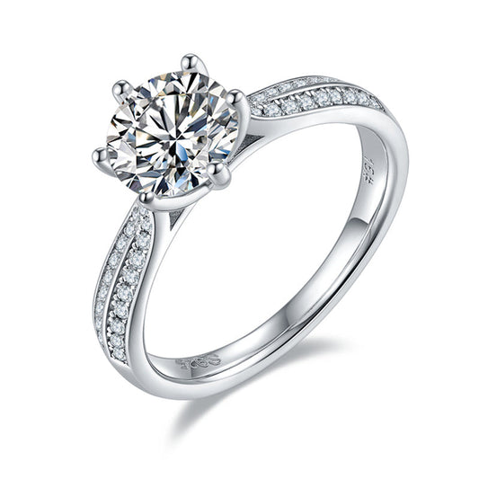 925 Sterling Silver Round CZ Diamond Classic 6 Prong Ring