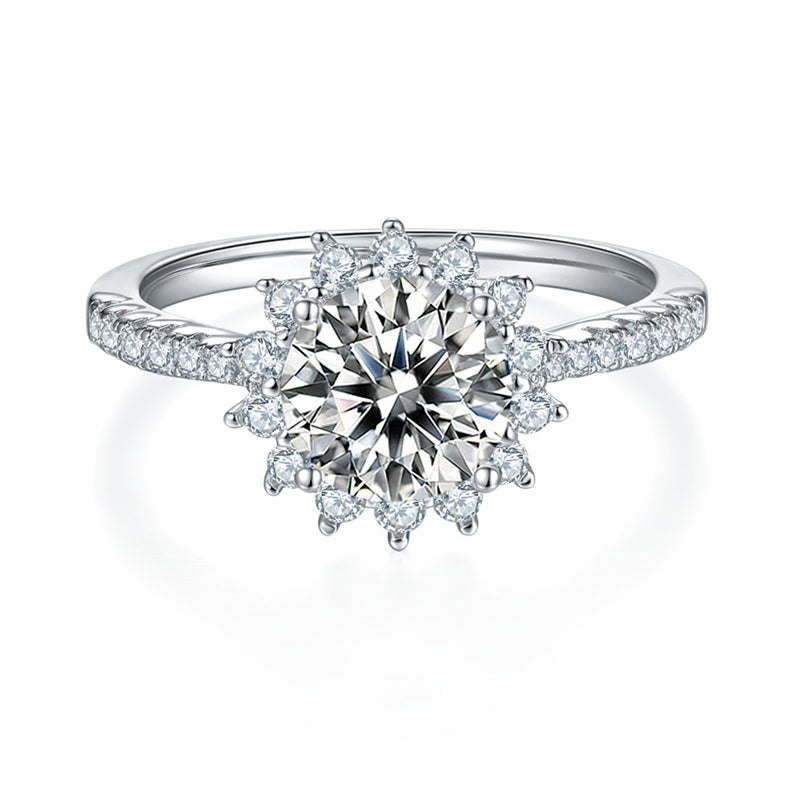 925 Sterling Silver Round CZ Sun Halo Ring