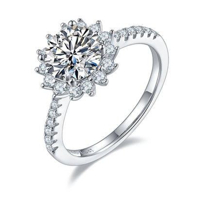 925 Sterling Silver Round CZ Sun Halo Ring