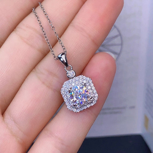 925 Sterling Silver Round Cut Halo Pendant Necklace