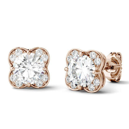 925 Sliver Sterling Round Cut Cubic Zirconia Flower Shape Stud Earrings