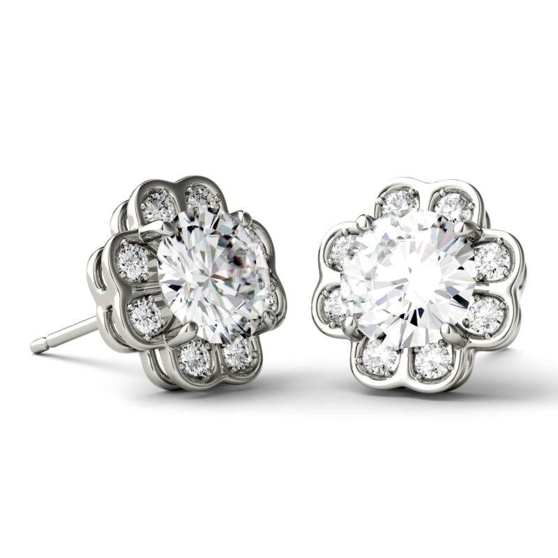 925 Sliver Round Cut Cubic Zirconia Halo Stud Earrings