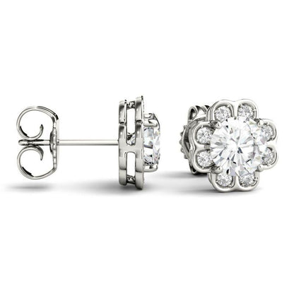 925 Sliver Round Cut Cubic Zirconia Halo Stud Earrings