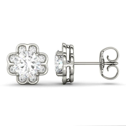 925 Sliver Round Cut Cubic Zirconia Halo Stud Earrings